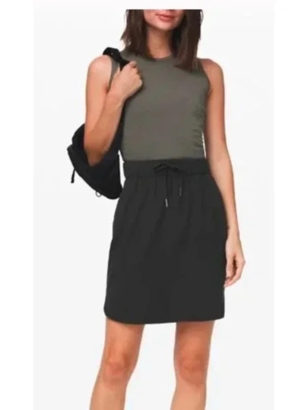 Lululemon On the Fly Skirt Black Woven Athleisure Travel Elastic Waist 6